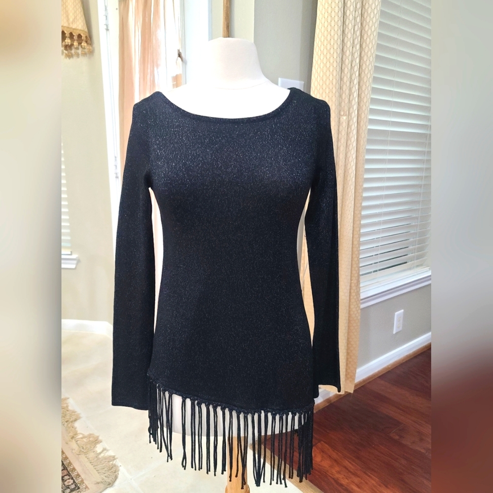NWT Sz.XS White House Black Market Sparkly Black Angled Sweater